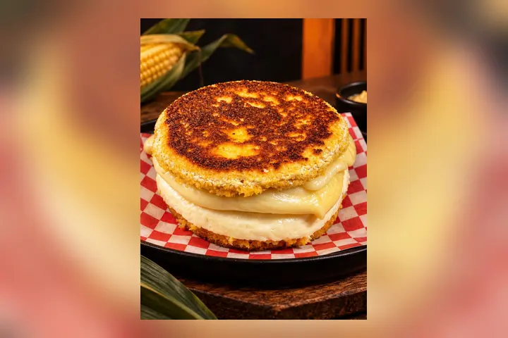 Arepa de chócolo con dos quesos · Pequeña